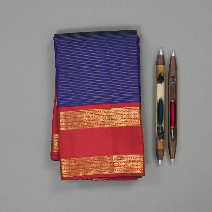Hayagrivas Handloom Royal Blue Kanjivaram Silk Saree with Red border KBE1813L9-1