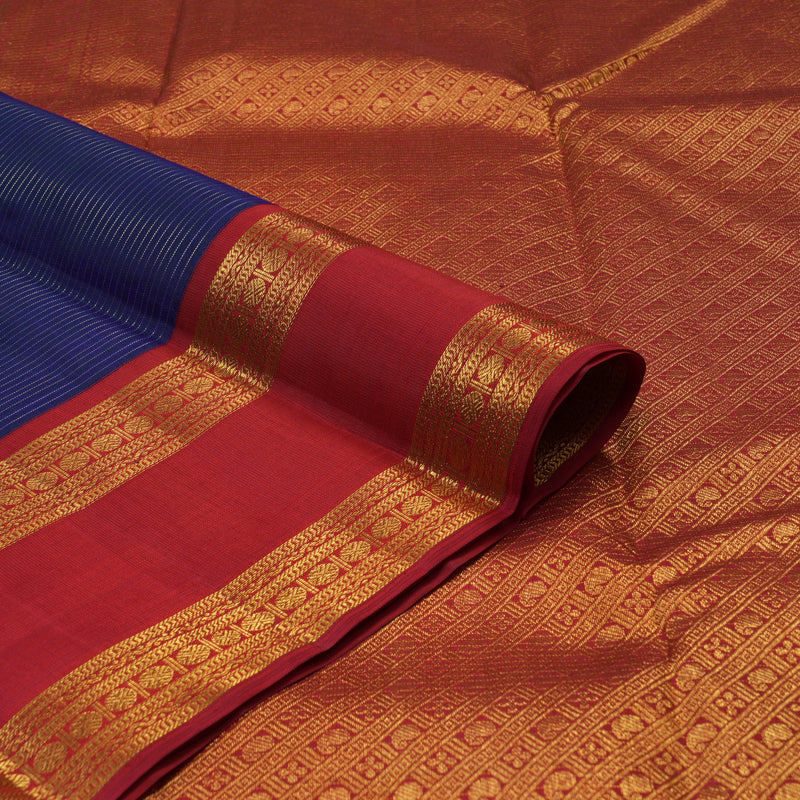 Hayagrivas Handloom Royal Blue Kanjivaram Silk Saree with Red border KBE1813L9-1