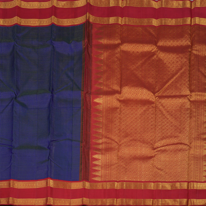 Hayagrivas Handloom Royal Blue Kanjivaram Silk Saree with Red border KBE1813L9-1