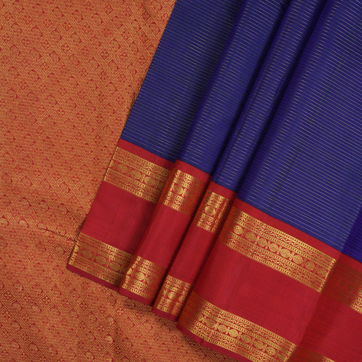 Hayagrivas Handloom Royal Blue Kanjivaram Silk Saree with Red border KBE1813L9-1