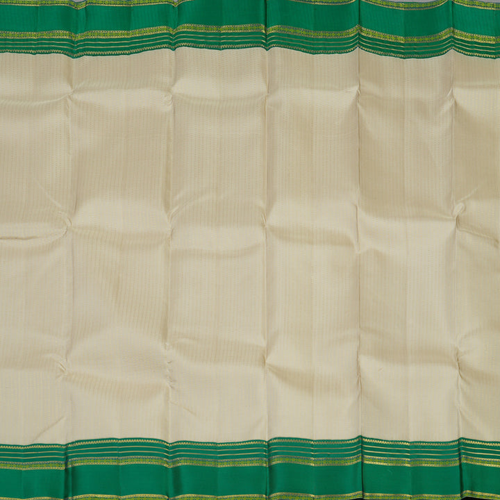 Hayagrivas Handloom Beige Kanjivaram Silk Saree Peacock Green border KBE1816L2-1