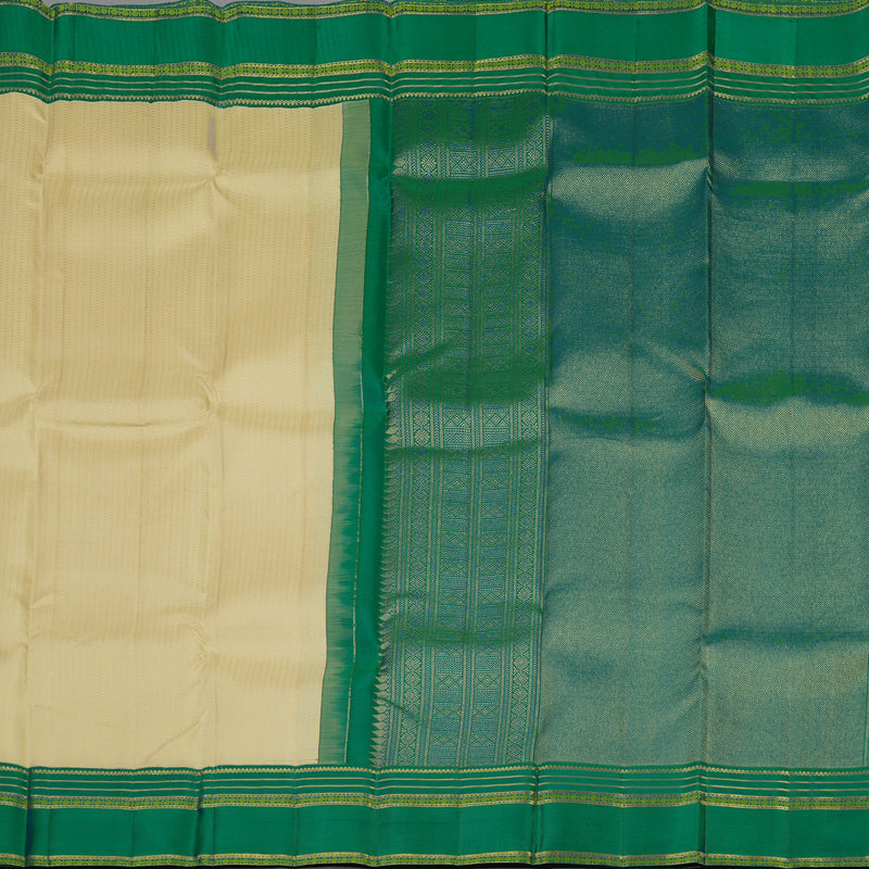 Hayagrivas Handloom Beige Kanjivaram Silk Saree Peacock Green border KBE1816L2-1