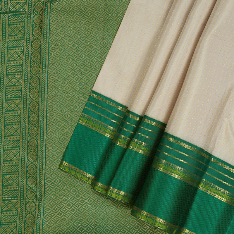 Hayagrivas Handloom Beige Kanjivaram Silk Saree Peacock Green border KBE1816L2-1