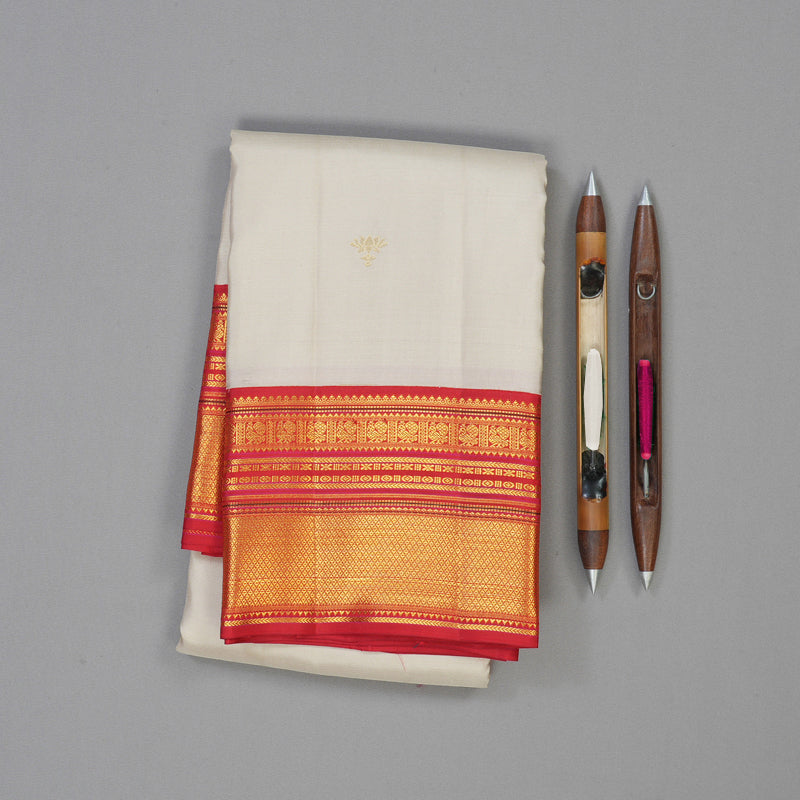 Hayagrivas Handloom Beige Kanjivaram Silk Saree with Red Border KBE1816L3-1