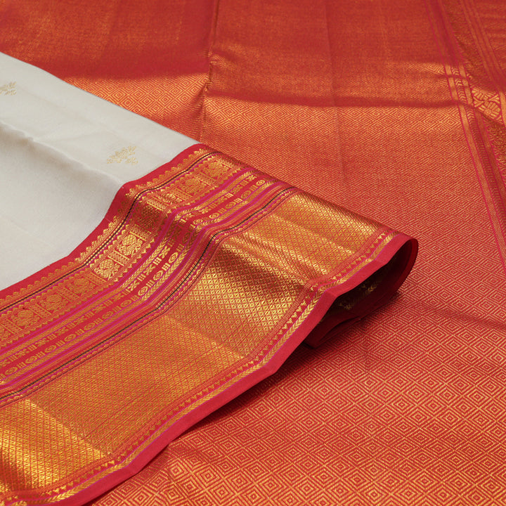 Hayagrivas Handloom Beige Kanjivaram Silk Saree with Red Border KBE1816L3-1