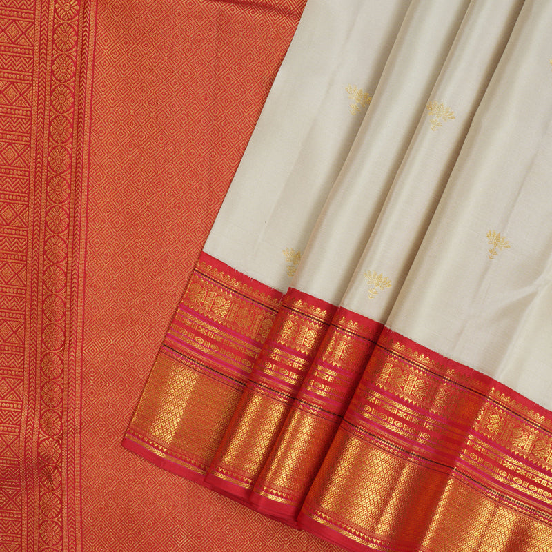 Hayagrivas Handloom Beige Kanjivaram Silk Saree with Red Border KBE1816L3-1
