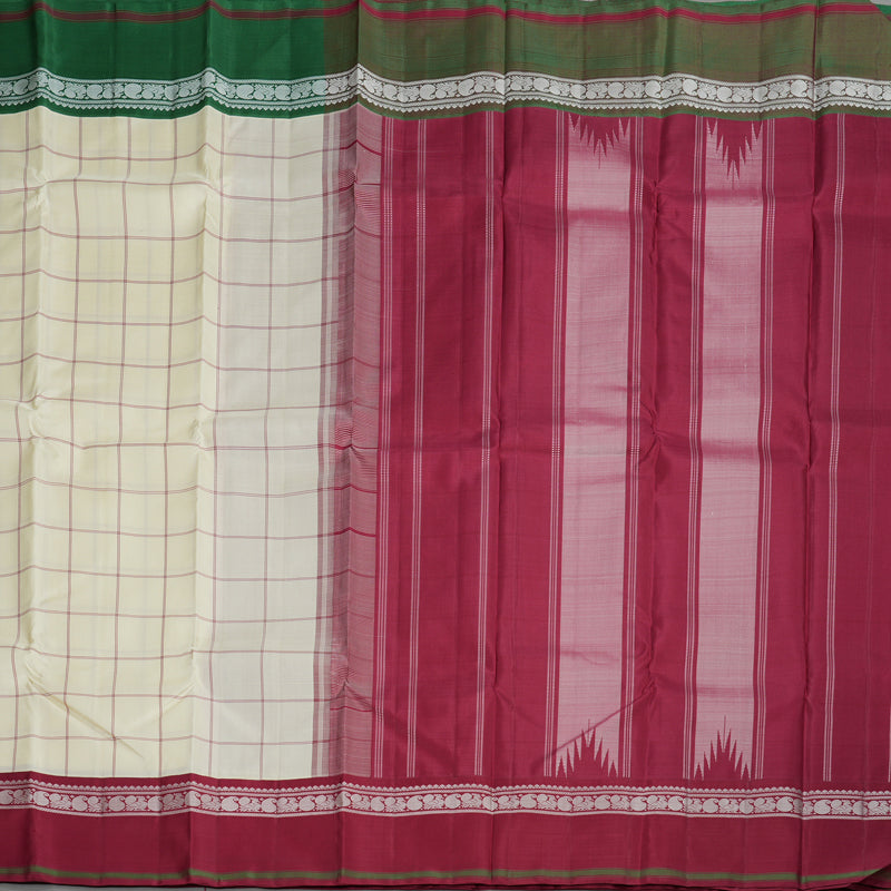 Hayagrivas Handloom Ivory Kanjivaram Silk Saree with Ganga Jamuna Border KBE1818L2-2