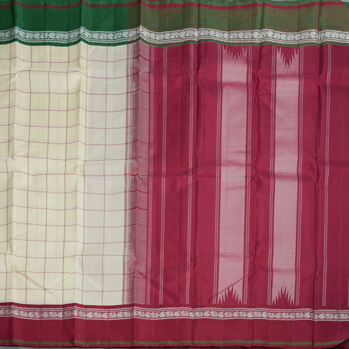 Hayagrivas Handloom Ivory Kanjivaram Silk Saree with Ganga Jamuna Border KBE1818L2-2