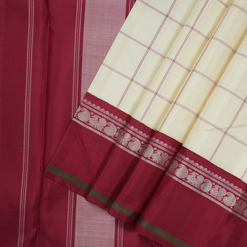 Hayagrivas Handloom Ivory Kanjivaram Silk Saree with Ganga Jamuna Border KBE1818L2-2
