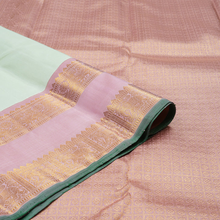 Hayagrivas Handloom Light Pista Green Kanjivaram Silk Saree with Baby Pink Border KBE1819L2-1