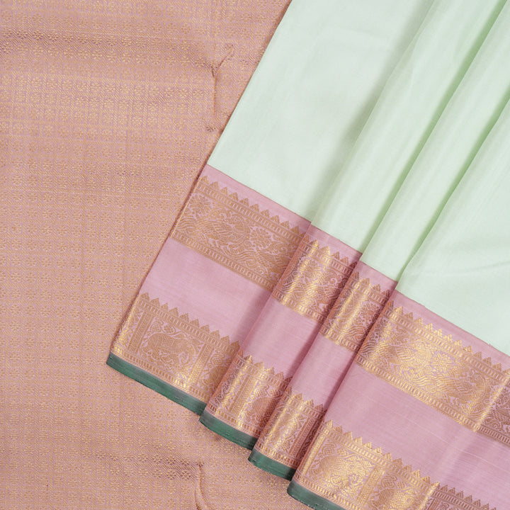 Hayagrivas Handloom Light Pista Green Kanjivaram Silk Saree with Baby Pink Border KBE1819L2-1