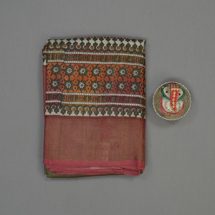 Hayagrivas Dry Mehandi Green Pure Tussar Silk Saree KBE1820L1-1