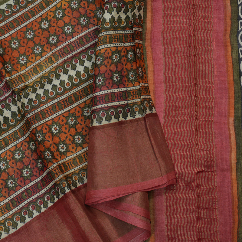 Hayagrivas Dry Mehandi Green Pure Tussar Silk Saree KBE1820L1-1