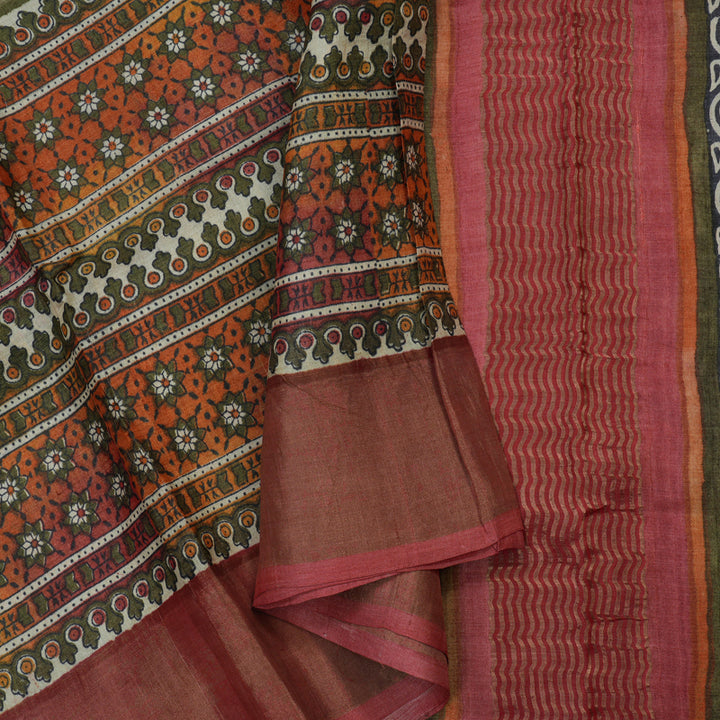 Hayagrivas Dry Mehandi Green Pure Tussar Silk Saree KBE1820L1-1