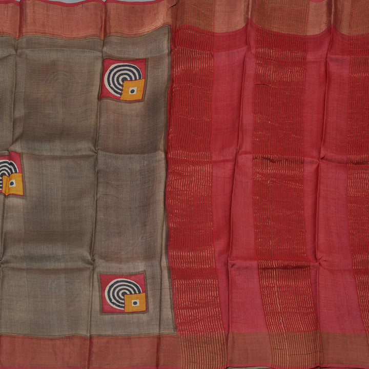Hayagrivas Light Brown Pure Tussar Silk Saree KBE1820L1-11