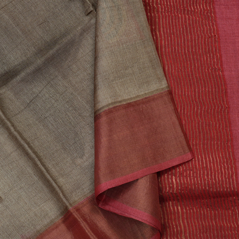 Hayagrivas Light Brown Pure Tussar Silk Saree KBE1820L1-11