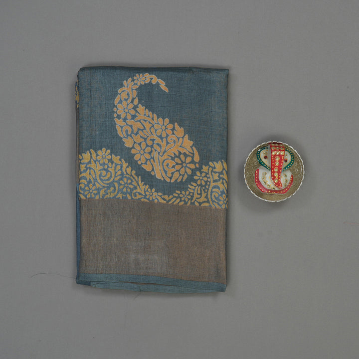 Hayagrivas Bluish Grey Pure Tussar Silk Saree KBE1820L1-13