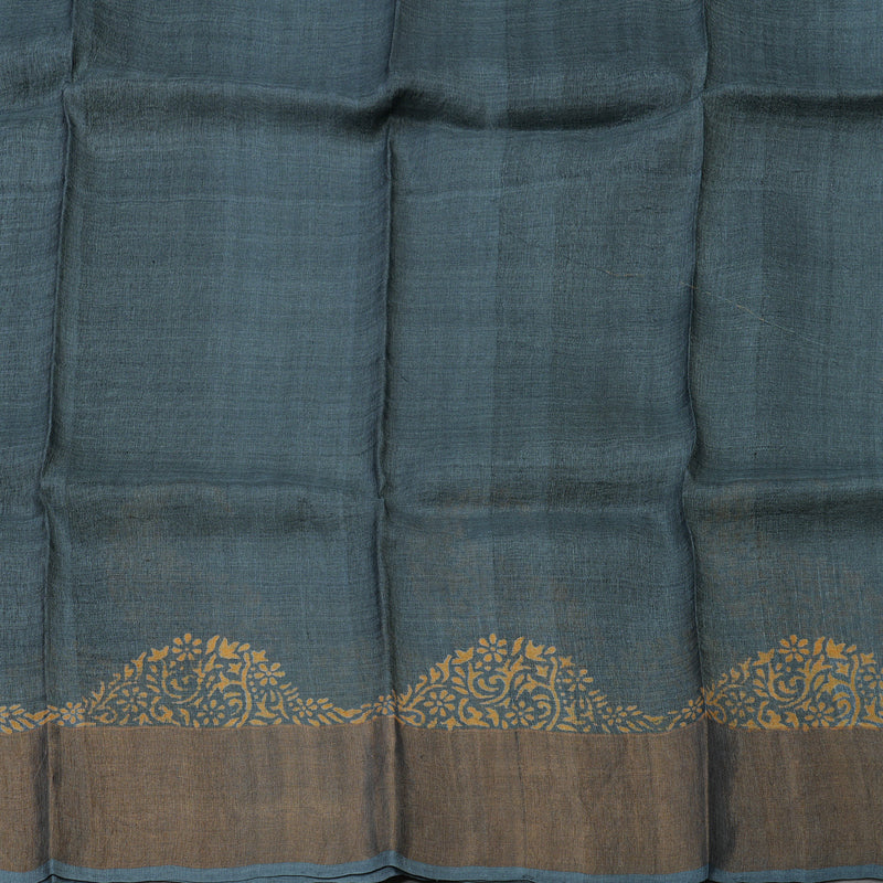 Hayagrivas Bluish Grey Pure Tussar Silk Saree KBE1820L1-13
