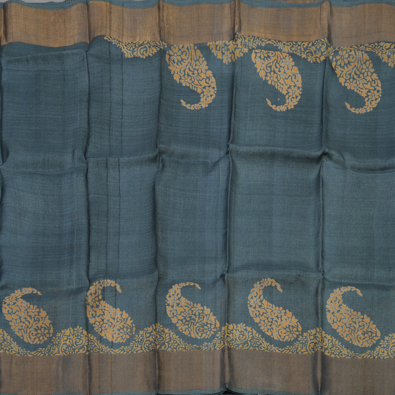 Hayagrivas Bluish Grey Pure Tussar Silk Saree KBE1820L1-13
