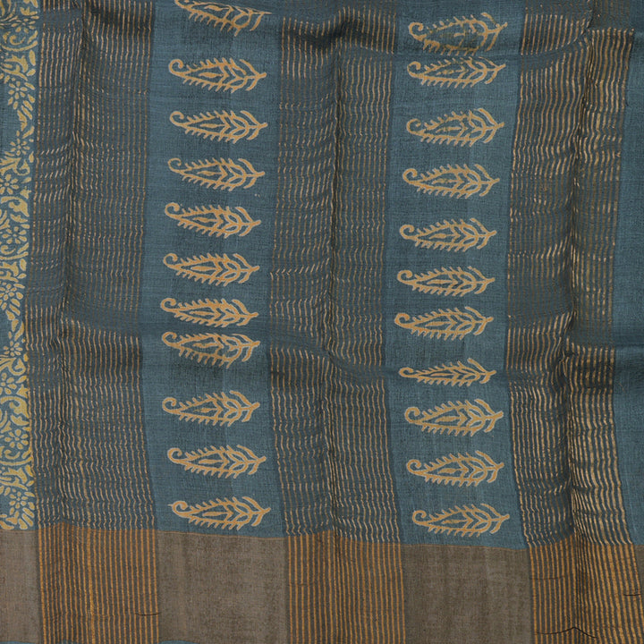 Hayagrivas Bluish Grey Pure Tussar Silk Saree KBE1820L1-13