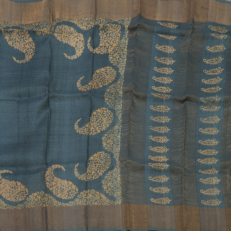 Hayagrivas Bluish Grey Pure Tussar Silk Saree KBE1820L1-13