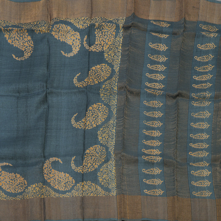 Hayagrivas Bluish Grey Pure Tussar Silk Saree KBE1820L1-13