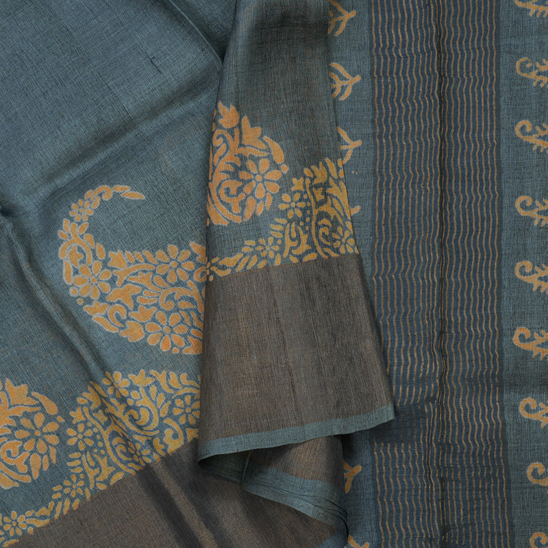 Hayagrivas Bluish Grey Pure Tussar Silk Saree KBE1820L1-13