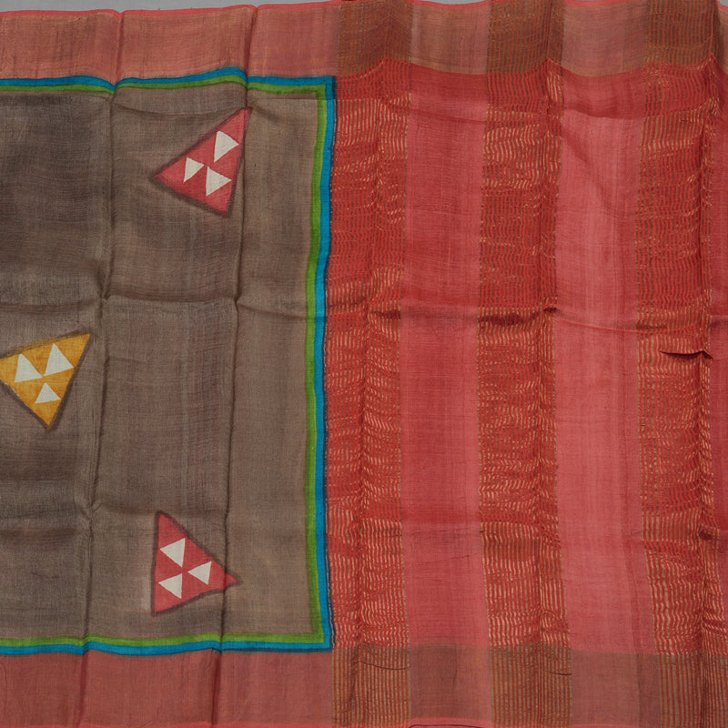 Hayagrivas Light Brown Pure Tussar Silk Saree KBE1820L1-14