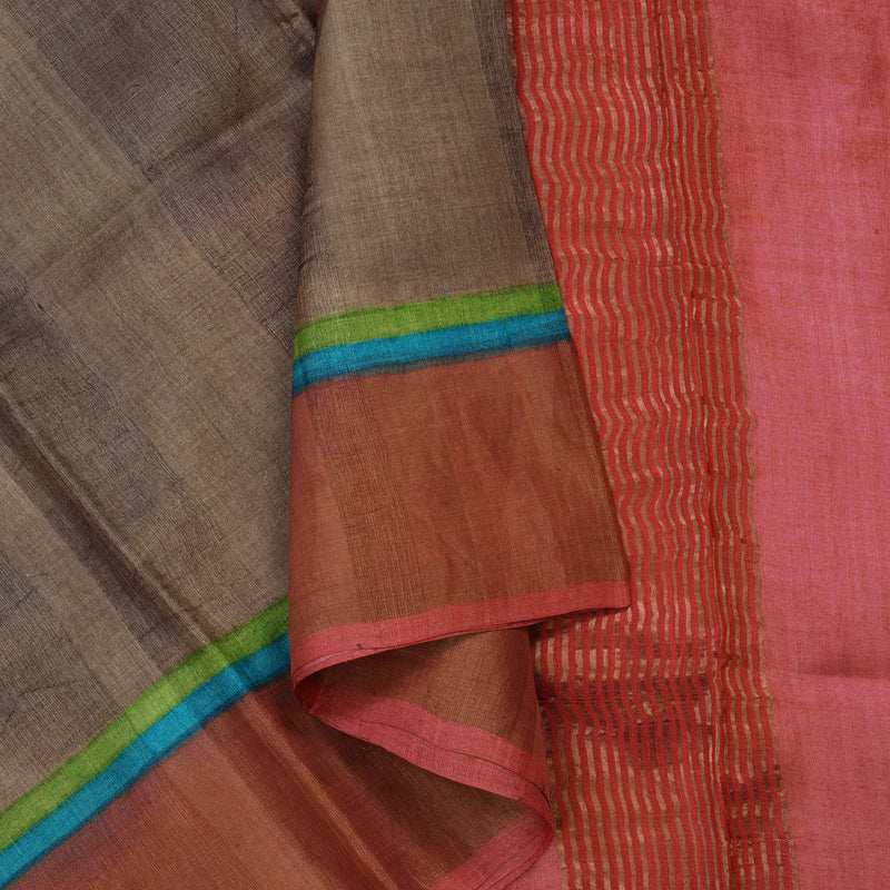 Hayagrivas Light Brown Pure Tussar Silk Saree KBE1820L1-14