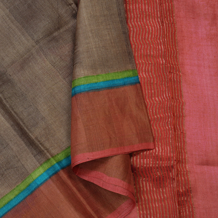 Hayagrivas Light Brown Pure Tussar Silk Saree KBE1820L1-14