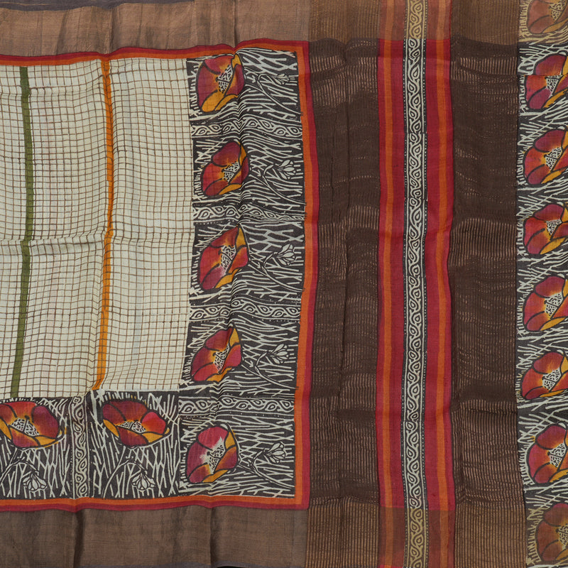 Hayagrivas Half White Pure Tussar Silk Saree KBE1820L1-15