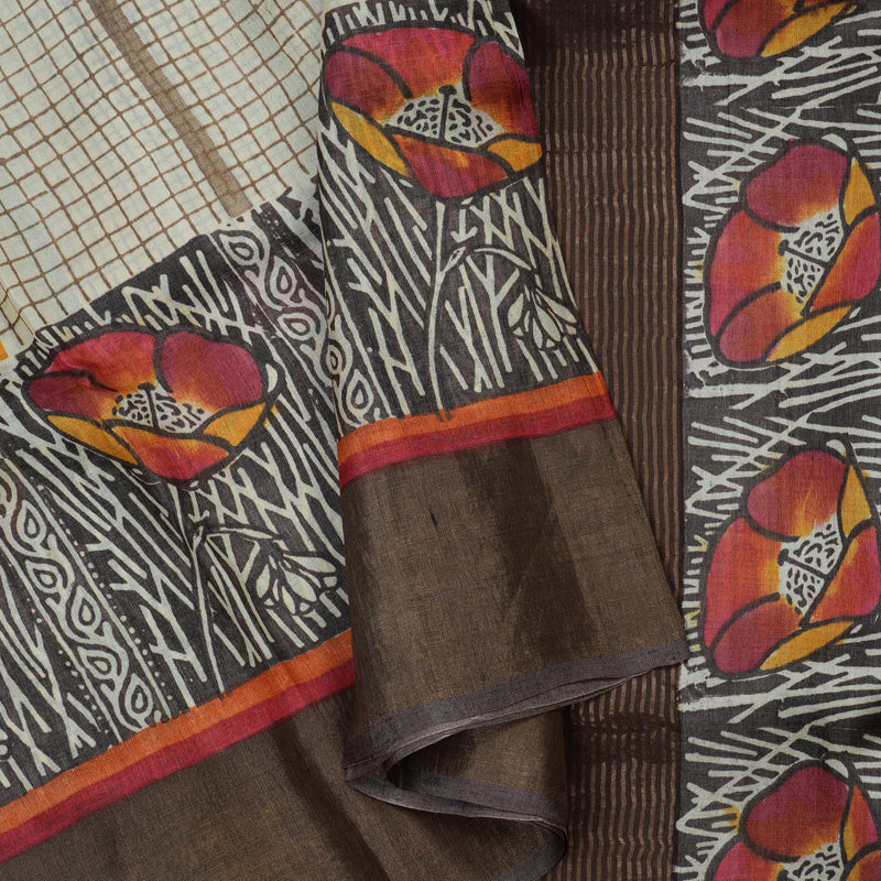 Hayagrivas Half White Pure Tussar Silk Saree KBE1820L1-15