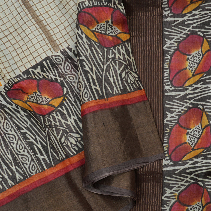 Hayagrivas Half White Pure Tussar Silk Saree KBE1820L1-15