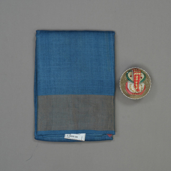 Hayagrivas Bluish Grey Pure Tussar Silk Saree KBE1820L1-5