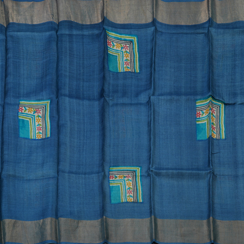 Hayagrivas Bluish Grey Pure Tussar Silk Saree KBE1820L1-5