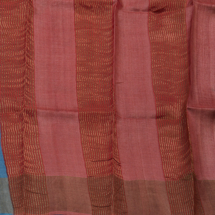 Hayagrivas Bluish Grey Pure Tussar Silk Saree KBE1820L1-5