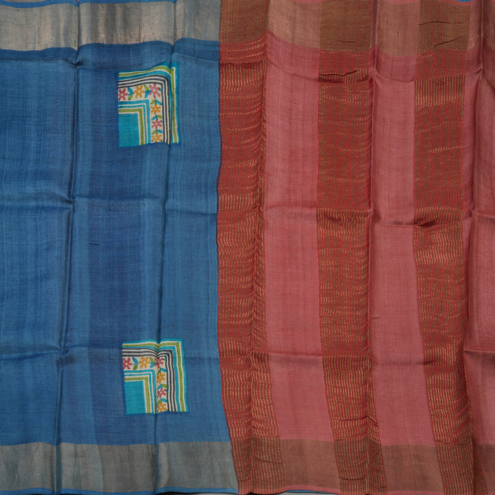 Hayagrivas Bluish Grey Pure Tussar Silk Saree KBE1820L1-5