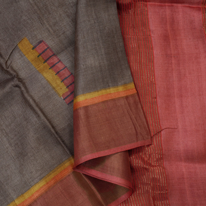 Hayagrivas Royal Grey Pure Tussar Silk Saree KBE1820L1-6