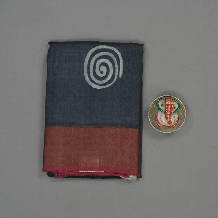 Hayagrivas Deep Grey Pure Tussar Silk Saree KBE1820L1-7