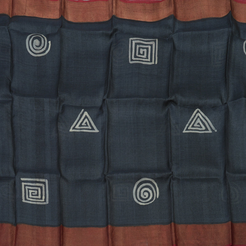 Hayagrivas Deep Grey Pure Tussar Silk Saree KBE1820L1-7