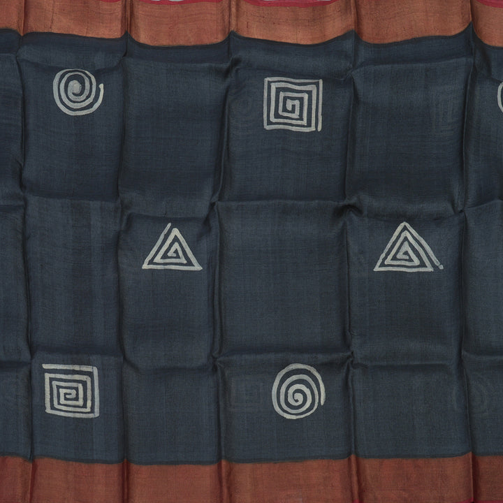 Hayagrivas Deep Grey Pure Tussar Silk Saree KBE1820L1-7