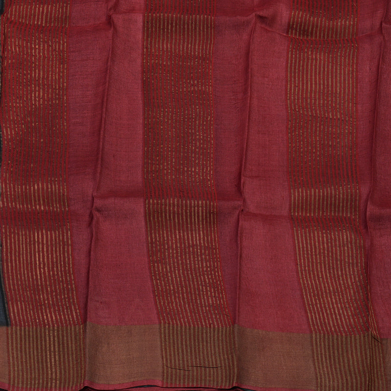 Hayagrivas Deep Grey Pure Tussar Silk Saree KBE1820L1-7