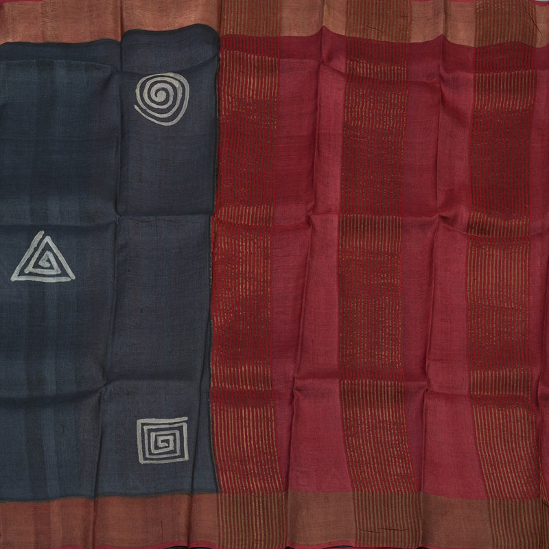 Hayagrivas Deep Grey Pure Tussar Silk Saree KBE1820L1-7