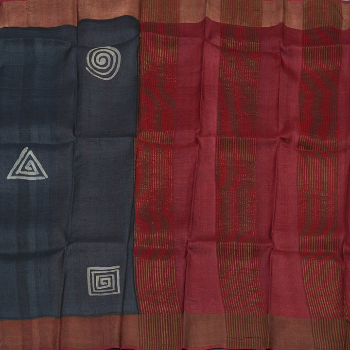 Hayagrivas Deep Grey Pure Tussar Silk Saree KBE1820L1-7