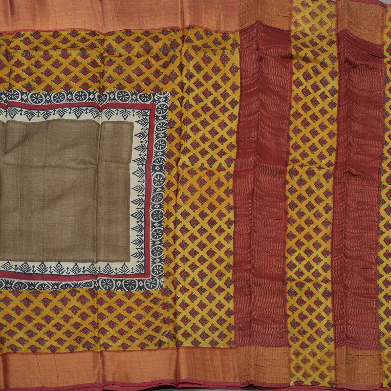 Hayagrivas Light Brown Pure Tussar Silk Saree KBE1820L1-8