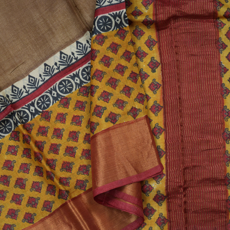 Hayagrivas Light Brown Pure Tussar Silk Saree KBE1820L1-8