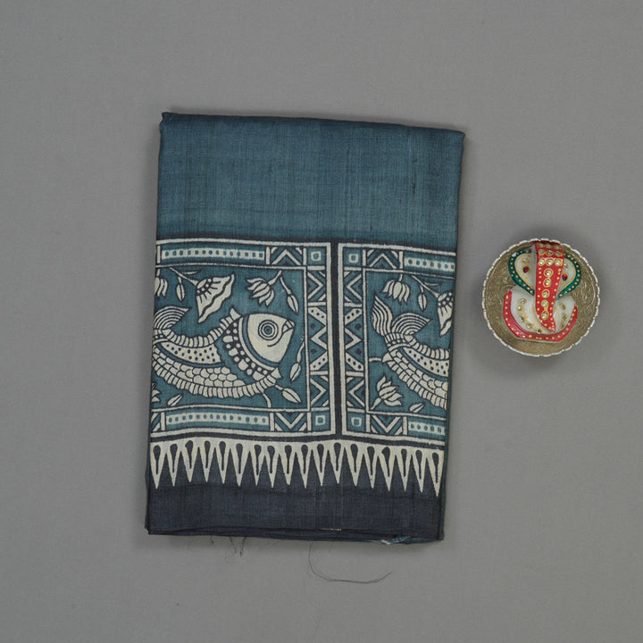 Hayagrivas Bluish Grey Pure Tussar Silk Saree KBE1820L2-1