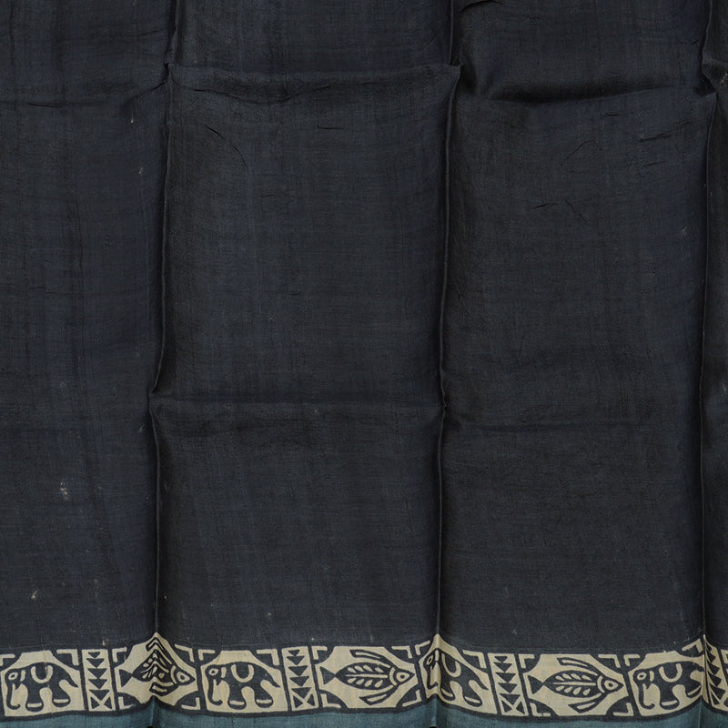 Hayagrivas Bluish Grey Pure Tussar Silk Saree KBE1820L2-1