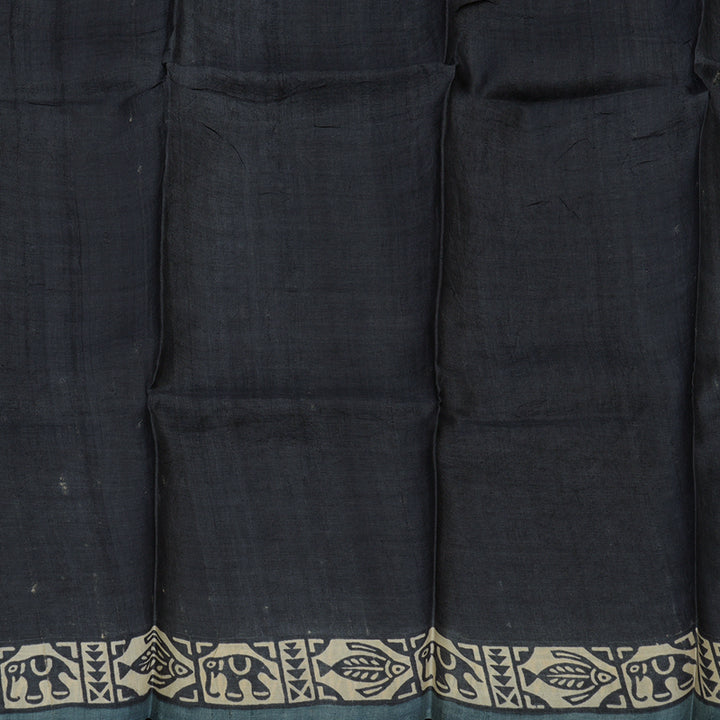 Hayagrivas Bluish Grey Pure Tussar Silk Saree KBE1820L2-1