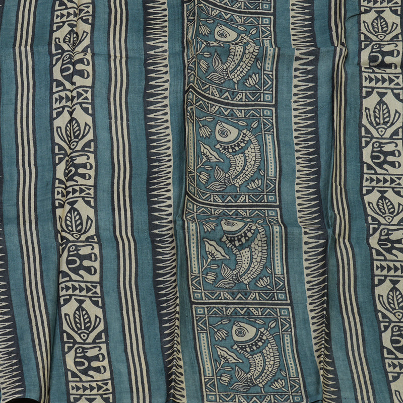 Hayagrivas Bluish Grey Pure Tussar Silk Saree KBE1820L2-1